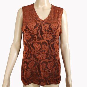 Citiknits Size M Womens Burnt Orange Floral Stretch Sleeveless Tank Top